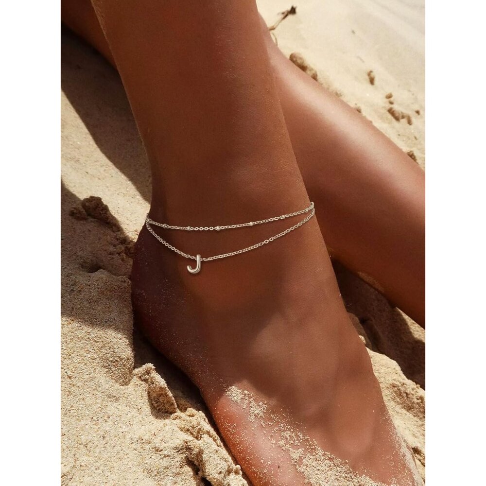 Adjustable Gold Plated Initial Anklet For Summer … - image 3